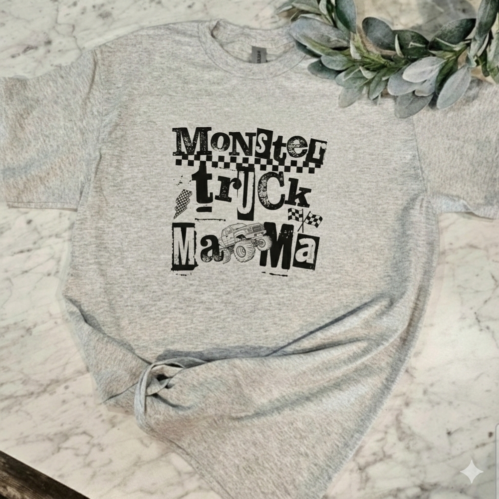 Mom shirt monster truck Mama Cute Retro Checkered Flag